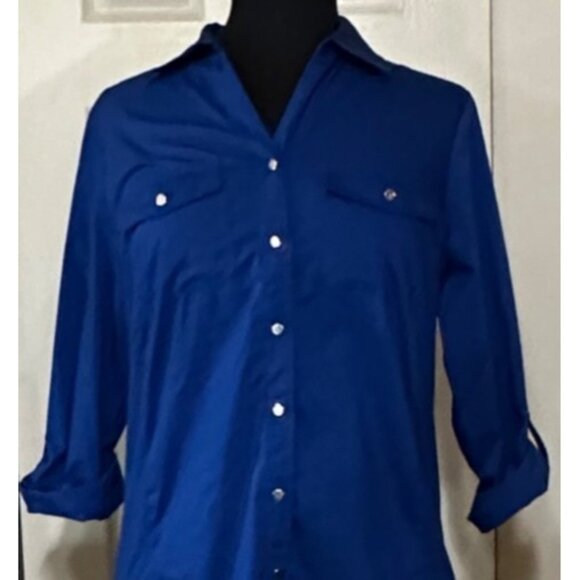 Croft & Barrow Stretch Blue Blouse Cotton Polyester Blend Women's Size SMALL - Picture 3 of 14